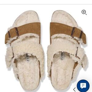 Birkenstock Arizona - Half Sherpa 
Shearling Lined Sandals - White and Tan